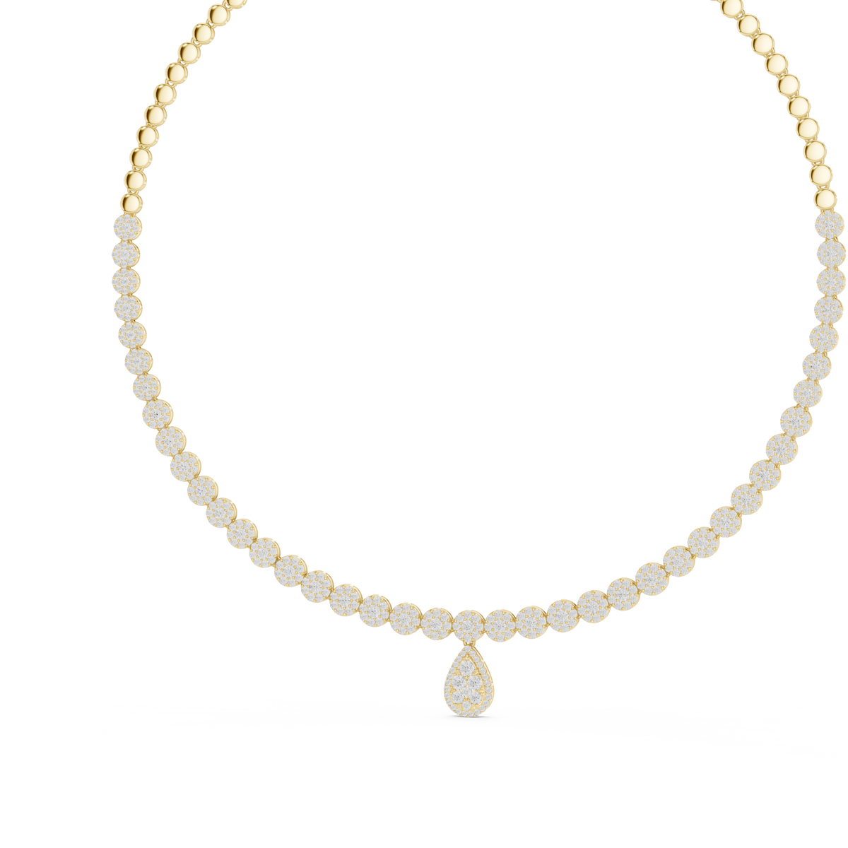 Graduated Round Necklace with Pear Cluster Drop in yellow 925 sterling silver, view 2