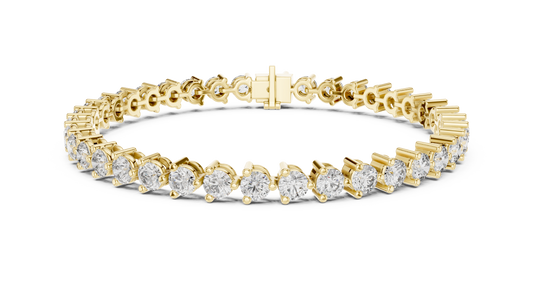 Three Prong Round Moissanite Tennis Bracelet in yellow 925 sterling silver, view 1