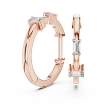 Baguette moissanite hoop earrings in rose 925 sterling silver, view 1