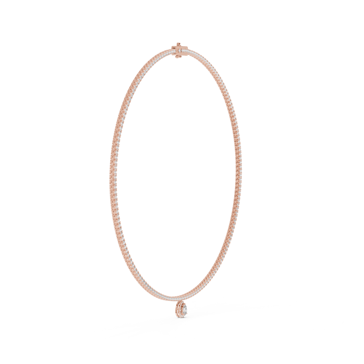 Round Tennis Necklace with Pear Drop in rose 925 sterling silver, view 3