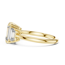 Emerald Cut Three Stone Moissanite Ring in yellow 925 sterling silver, view 3
