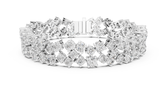 Double Row Round Moissanite Cluster Bracelet in white 925 sterling silver, view 1