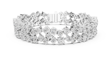 Double Row Round Moissanite Cluster Bracelet in white 925 sterling silver, view 1