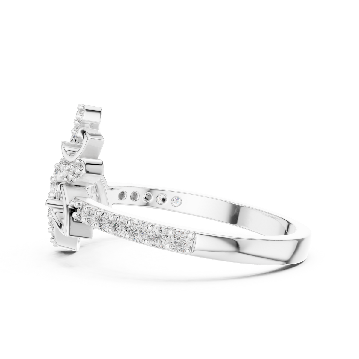 Pavé Leaf Vine Bypass Moissanite Ring in white 925 sterling silver, view 3