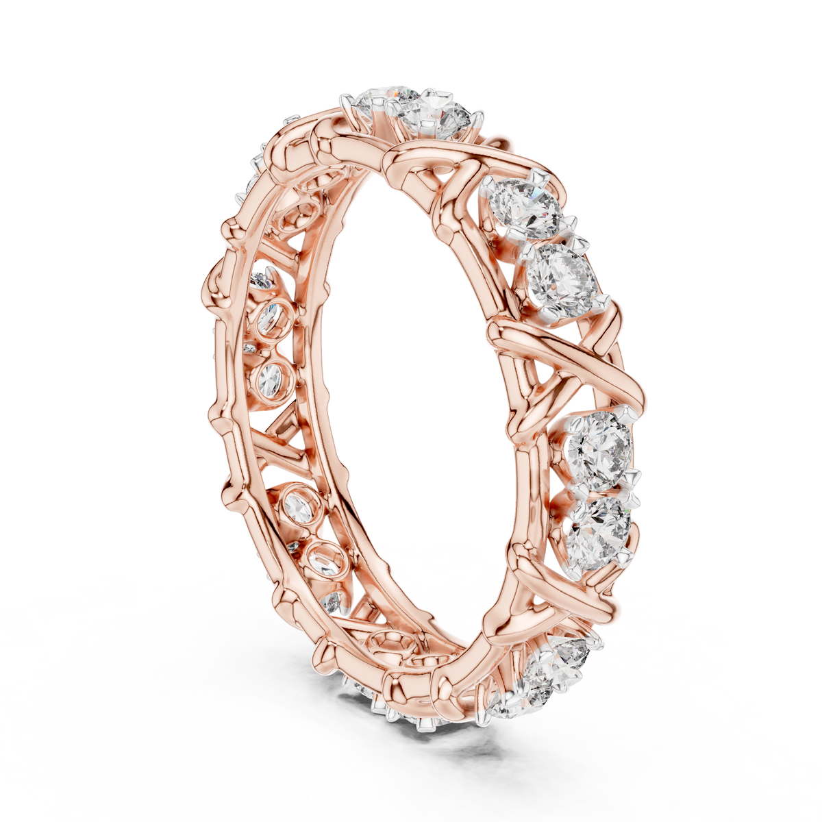X Station Moissanite Eternity Band in rose 925 sterling silver, view 1