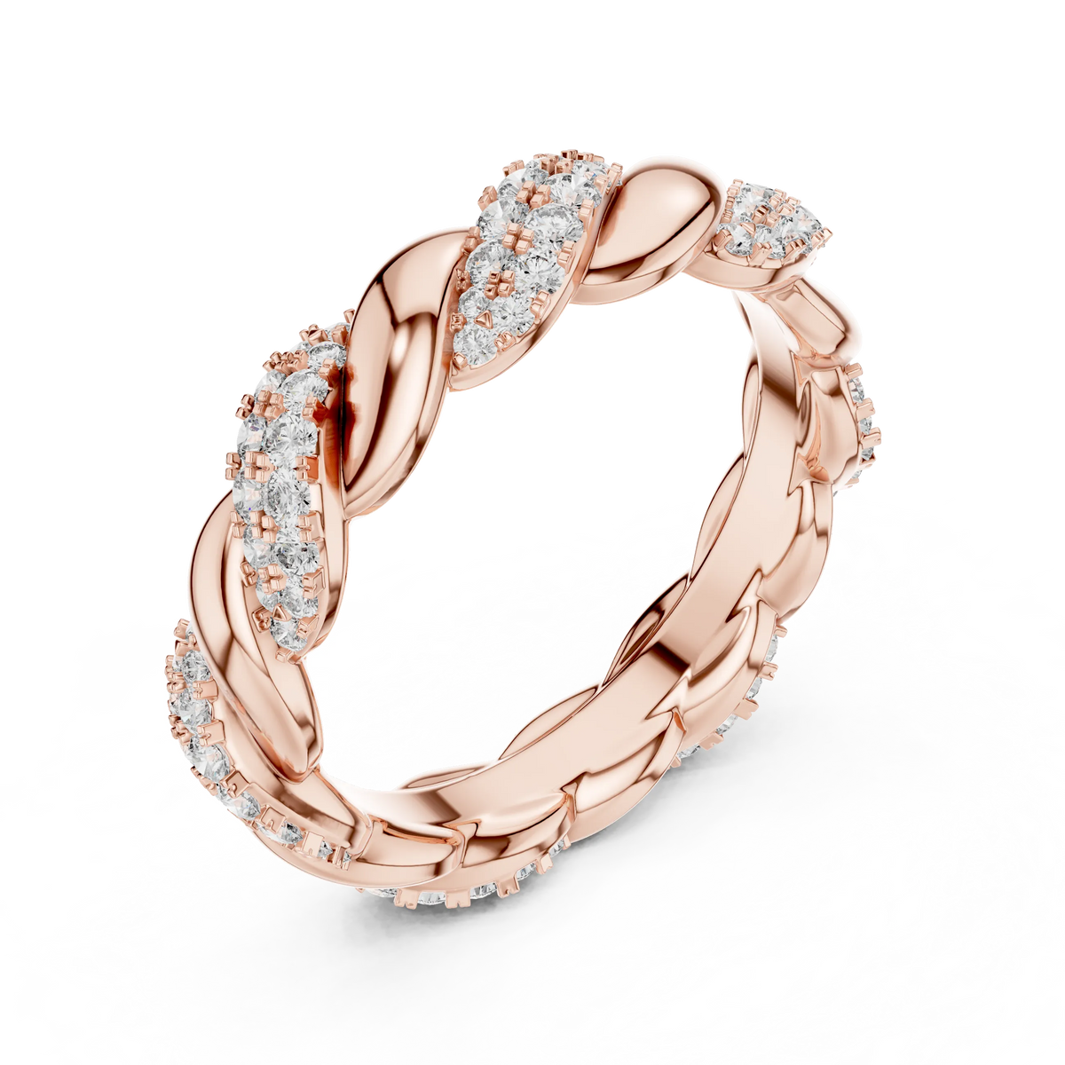 Twisted Rope Pavé Moissanite Eternity Band in rose 925 sterling silver, view 2