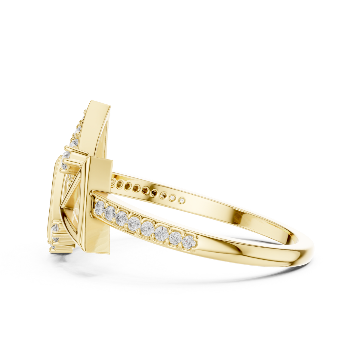 Geometric Triangle Pavé Moissanite Cocktail Ring in yellow 925 sterling silver, view 3