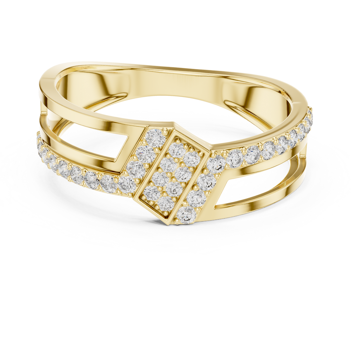Crossover Pavé Panel Moissanite Band in yellow 925 sterling silver, view 4