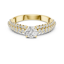 Round Solitaire Moissanite Ring with Double Row Pavé Band in yellow 925 sterling silver, view 4
