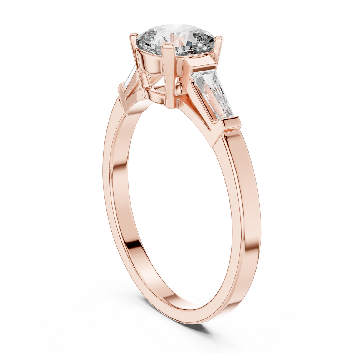 Cushion Cut Moissanite Ring with Tapered Baguette Sides in rose 925 sterling silver, view 1