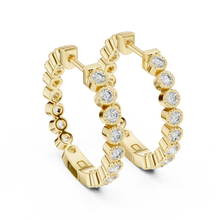 Moissanite milgrain bezel inside out hoop earrings in yellow 925 sterling silver, view 3