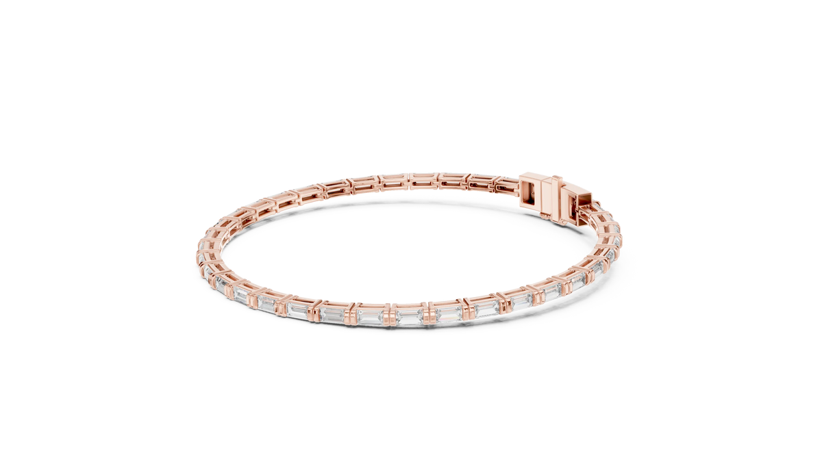 Baguette Moissanite Link Bracelet in rose 925 sterling silver, view 2