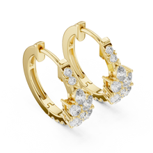 Pear moissanite cluster huggie hoop earrings in yellow 925 sterling silver, view 2