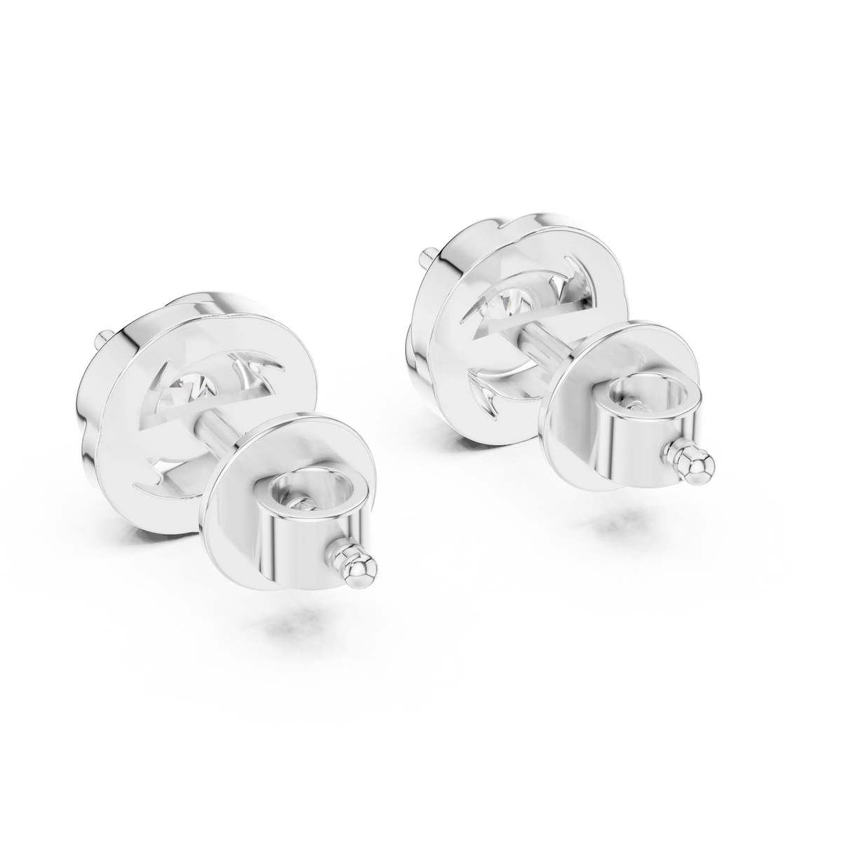 Round moissanite swirl stud earrings in white 925 sterling silver, view 3