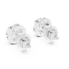 Round moissanite swirl stud earrings in white 925 sterling silver, view 3