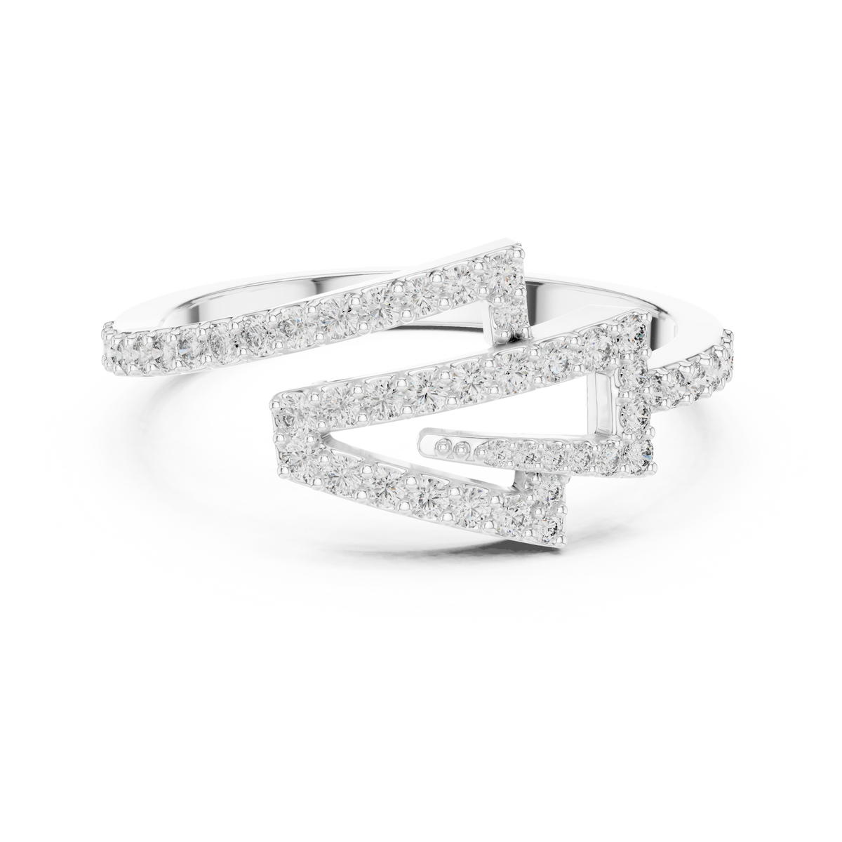 Geometric Zigzag Pavé Bypass Moissanite Ring in white 925 sterling silver, view 4