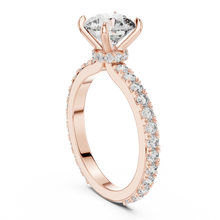 Round Solitaire Moissanite Ring with Hidden Halo and Pavé Band in rose 925 sterling silver, view 1