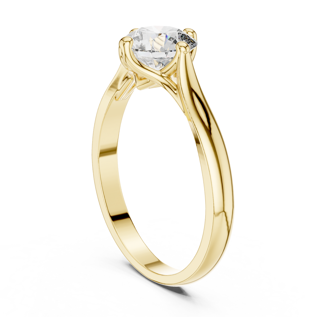 Round Compass Set Moissanite Split Cathedral Solitaire Ring in yellow 925 sterling silver, view 1