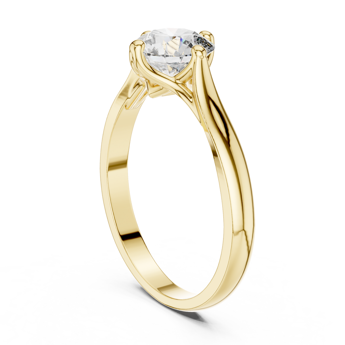Round Compass Set Moissanite Split Cathedral Solitaire Ring in yellow 925 sterling silver, view 1