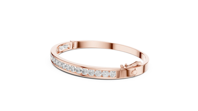 Channel Set Round Moissanite Hinged Bangle in rose 925 sterling silver, view 2