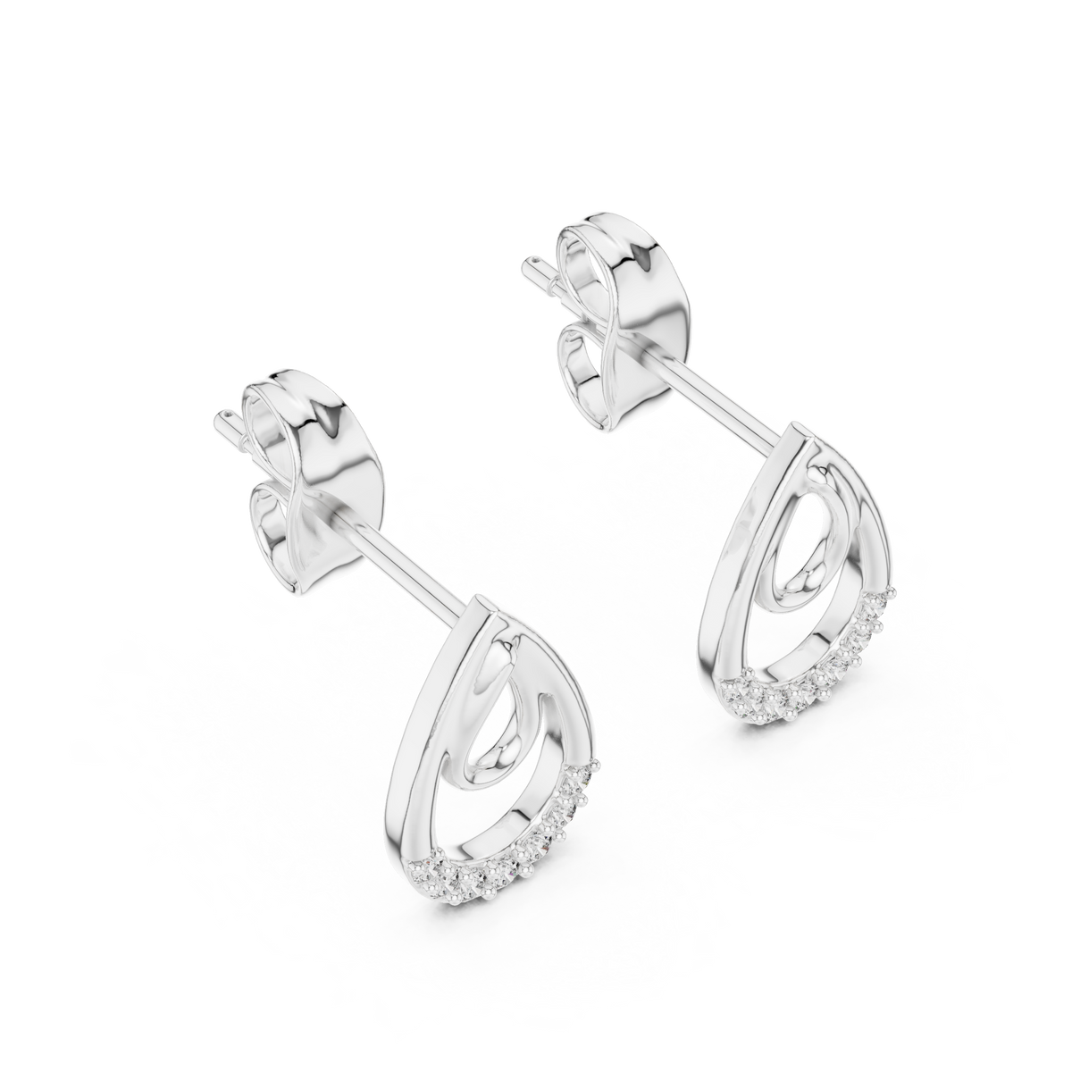 Moissanite Double Teardrop Stud Earrings in white 925 sterling silver, view 2