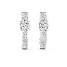 Moissanite solitaire pave huggie earrings in white 925 sterling silver, view 4