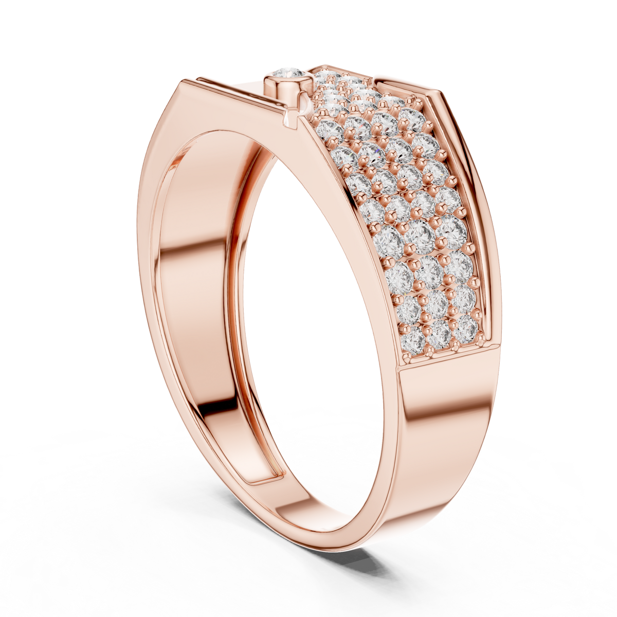 Men's Wide Pavé Panel Moissanite Band with Bezel Accent in rose 925 sterling silver, view 1
