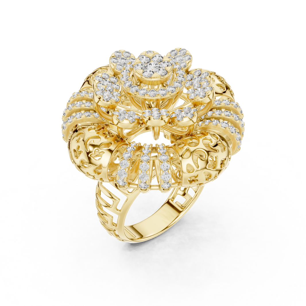 Flower Cluster Moissanite Cocktail Ring in yellow 925 sterling silver, view 2