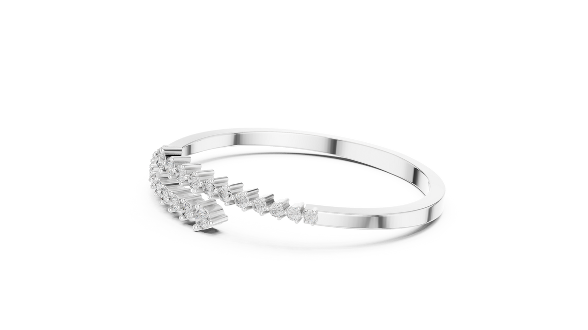 Graduated Round Moissanite Bypass Bangle in white 925 sterling silver, view 2