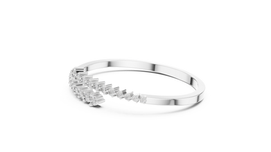 Graduated Round Moissanite Bypass Bangle in white 925 sterling silver, view 2