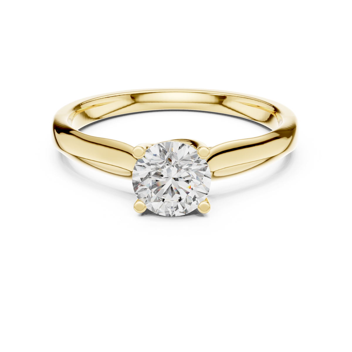 Round Low Set Moissanite Solitaire Ring in yellow 925 sterling silver, view 4