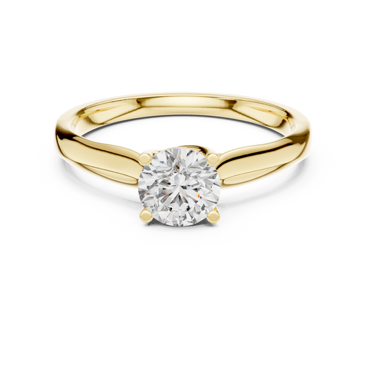 Round Low Set Moissanite Solitaire Ring in yellow 925 sterling silver, view 4