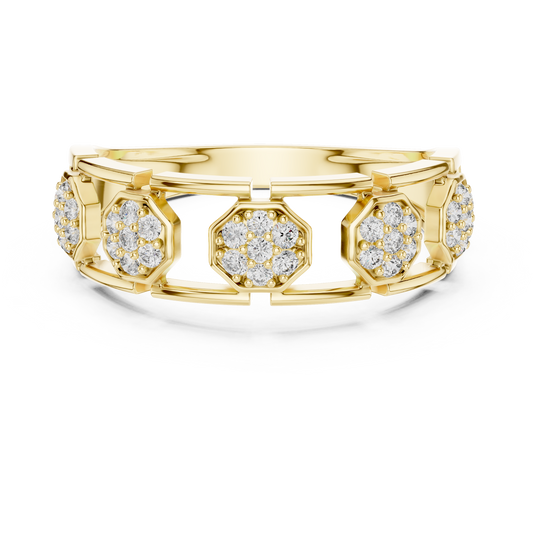 Octagon Cluster Station Moissanite Band in yellow 925 sterling silver, view 4