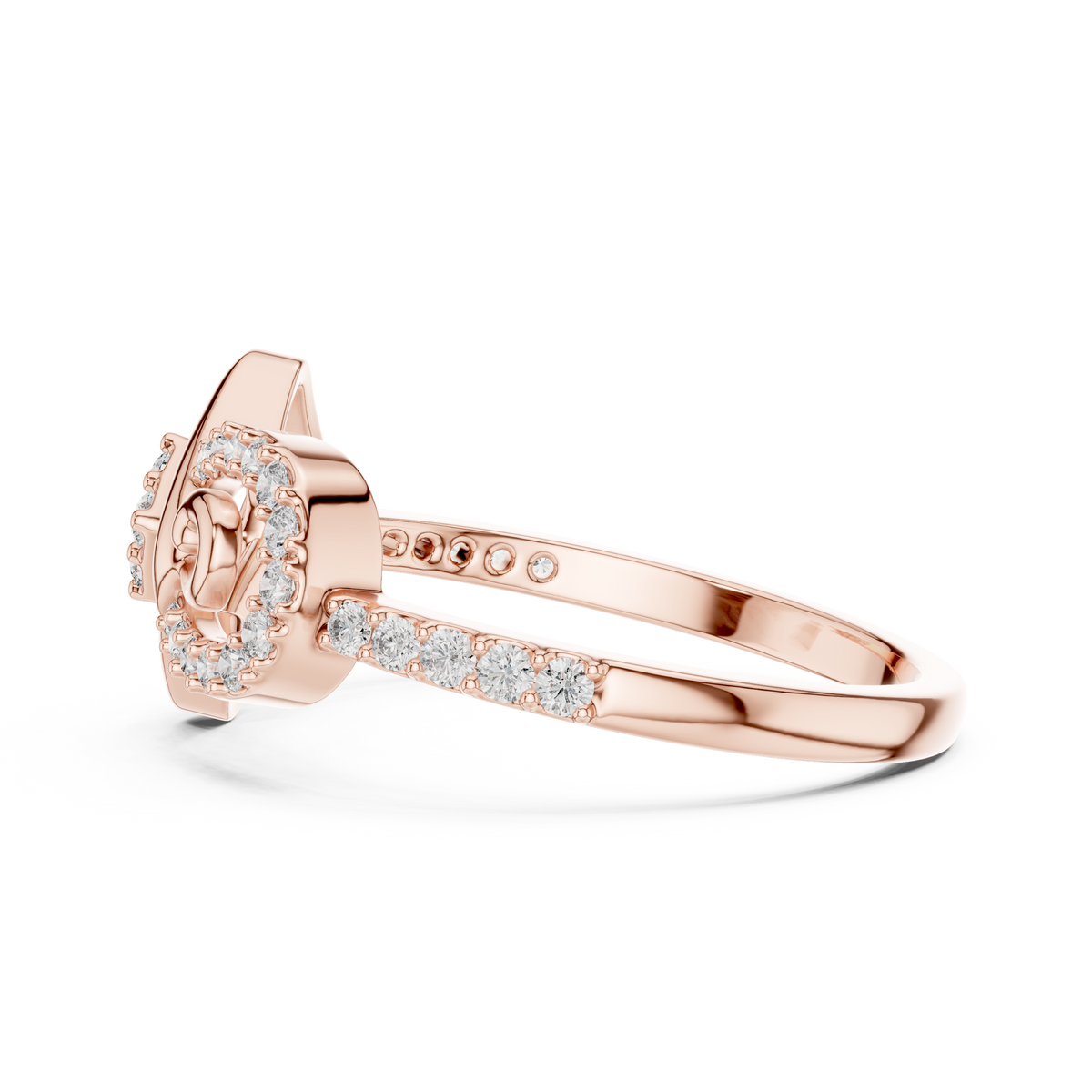 Open Square Cluster and Swirl Moissanite Ring in rose 925 sterling silver, view 3