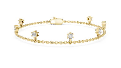 Dangling Round Moissanite Charm Chain Bracelet in yellow 925 sterling silver, view 1