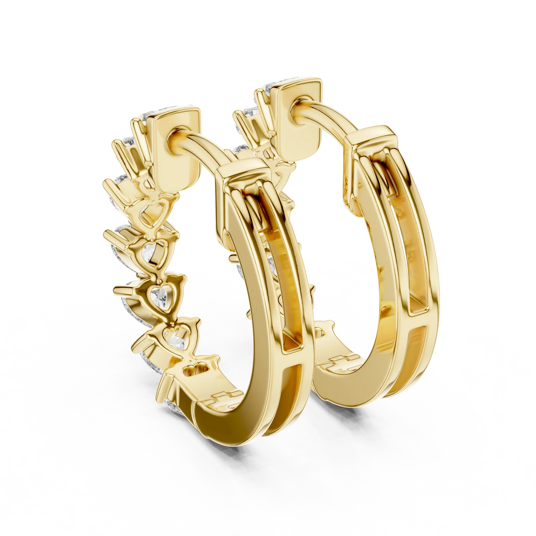 Heart moissanite huggie hoop earrings in yellow 925 sterling silver, view 3