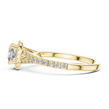 Cushion Halo Moissanite Engagement Ring in yellow 925 sterling silver, view 3