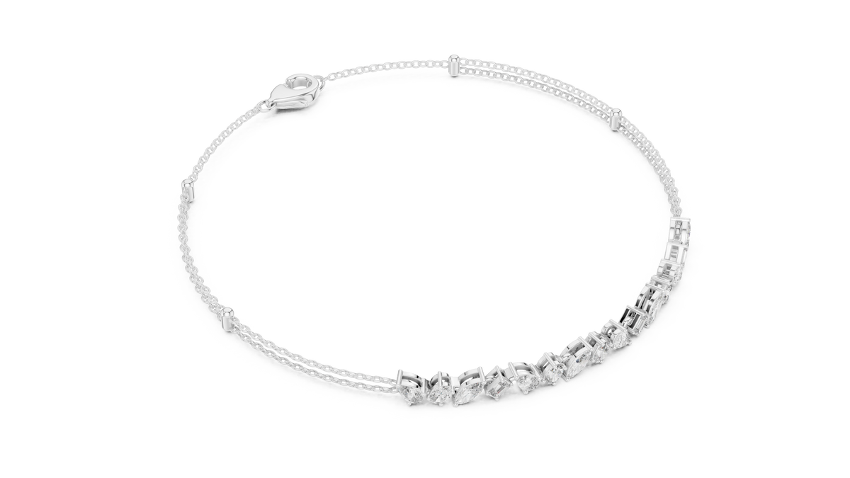 Mixed Shape Moissanite Station Chain Bracelet in white 925 sterling silver, view 3