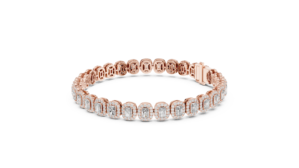Radiant Cut Halo Moissanite Tennis Bracelet in rose 925 sterling silver, view 2