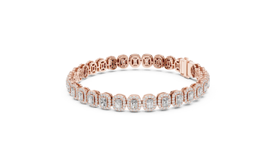 Radiant Cut Halo Moissanite Tennis Bracelet in rose 925 sterling silver, view 2