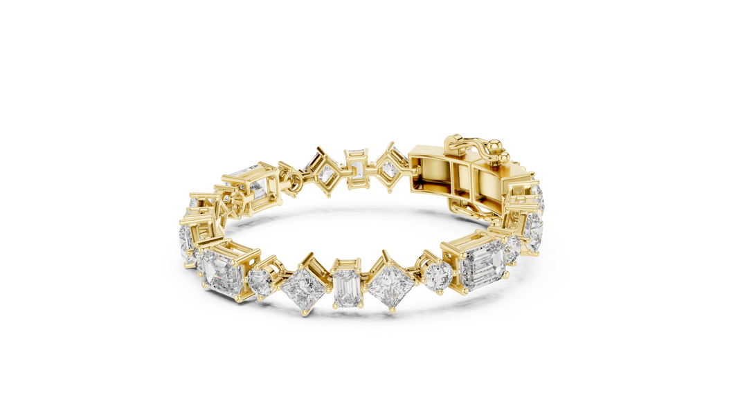 Mixed Shape Moissanite Station Link Bracelet in yellow 925 sterling silver, view 2