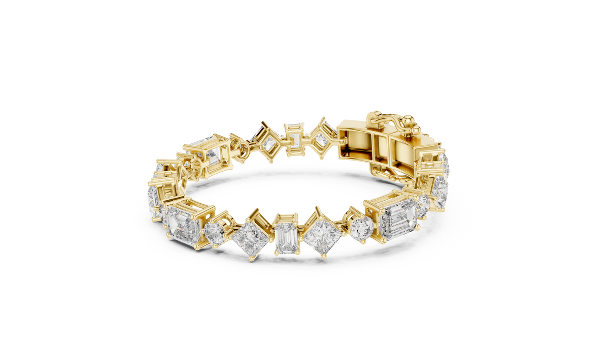 Mixed Shape Moissanite Station Link Bracelet in yellow 925 sterling silver, view 2