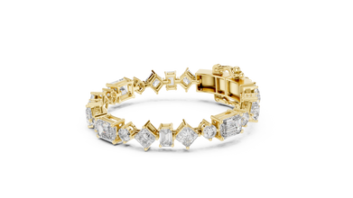 Mixed Shape Moissanite Station Link Bracelet in yellow 925 sterling silver, view 2