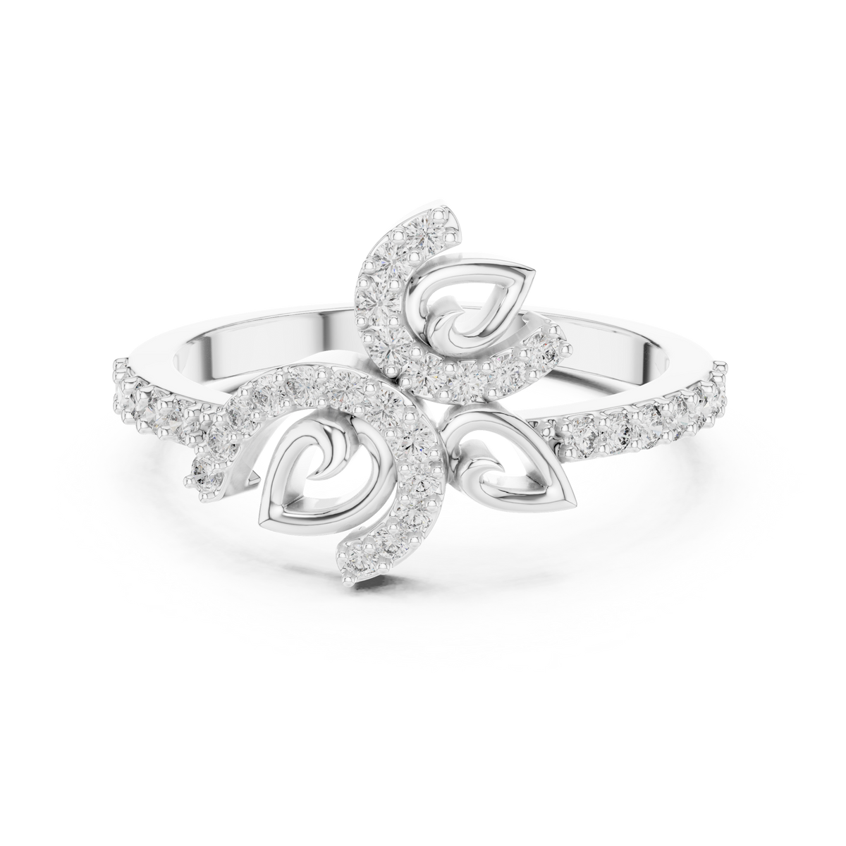 Pavé Leaf Vine Bypass Moissanite Ring in white 925 sterling silver, view 4