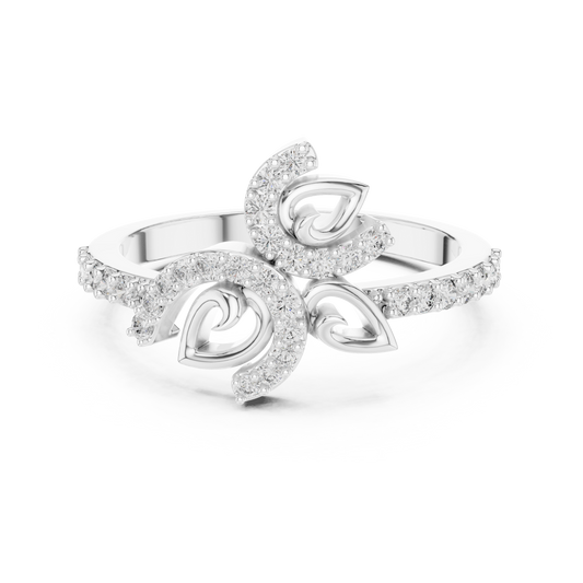 Pavé Leaf Vine Bypass Moissanite Ring in white 925 sterling silver, view 4