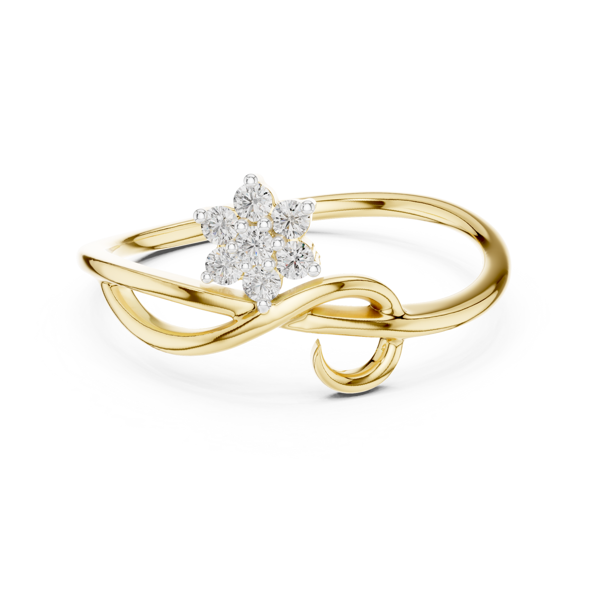Flower Cluster Infinity Swirl Moissanite Ring in yellow 925 sterling silver, view 4