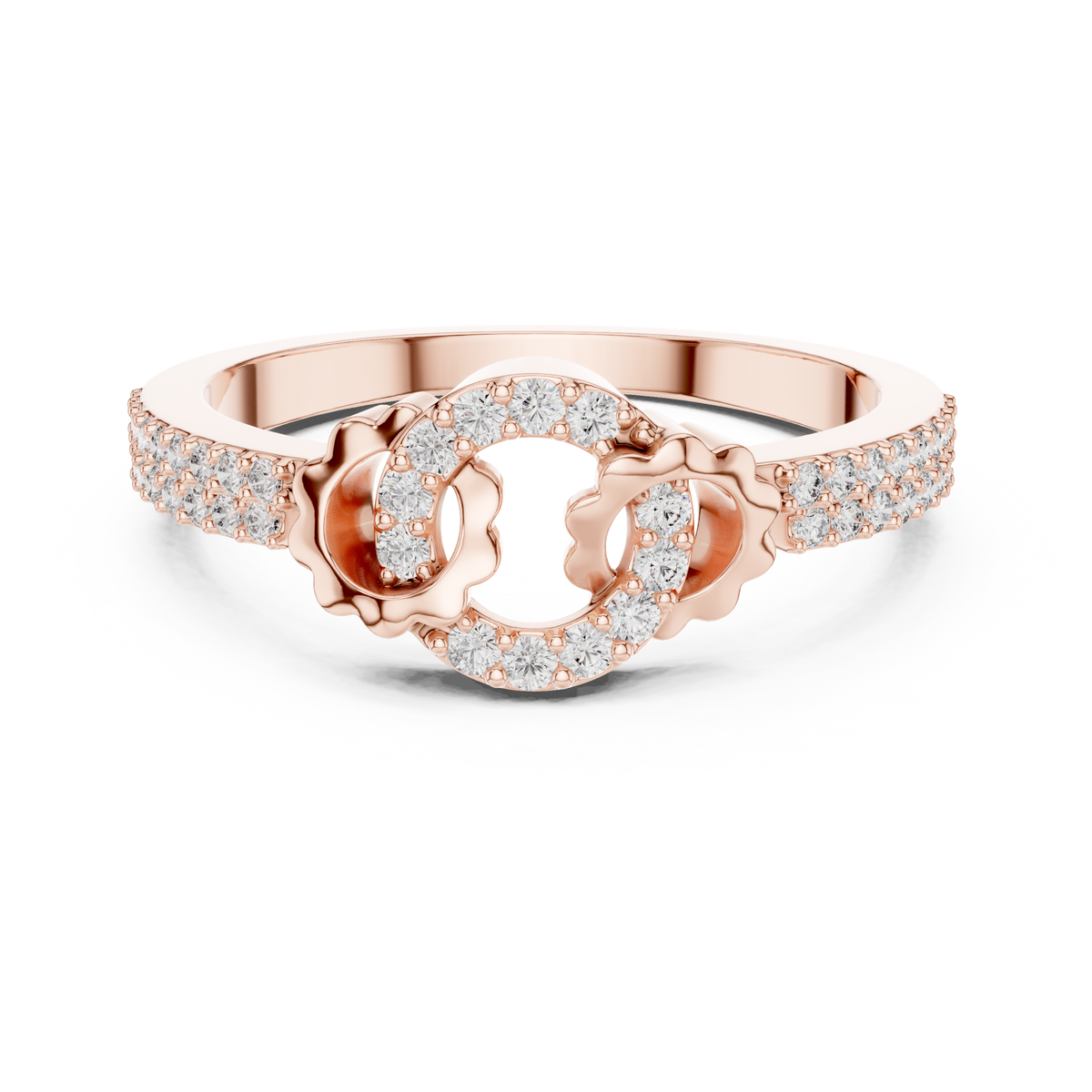 Open Circle Double-Row Pavé Moissanite Ring in rose 925 sterling silver, view 4