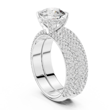 Round Solitaire Moissanite Ring with Wide Pavé Band in white 925 sterling silver, view 1