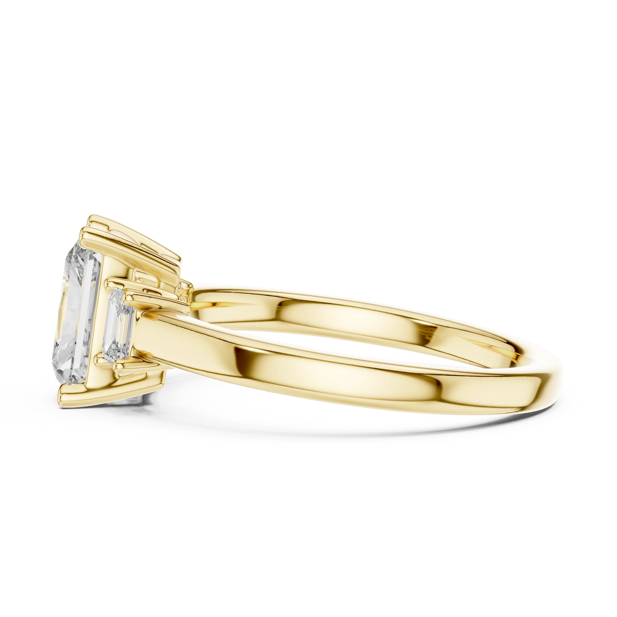 Radiant Cut Moissanite Ring with Baguette Side Stones in yellow 925 sterling silver, view 3