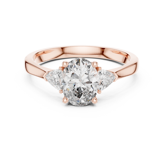 Oval and Trillion Three Stone Moissanite Ring in rose 925 sterling silver, view 4